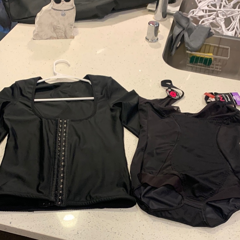Black Long Sleeve waist trainer Top and Girdle Bodysuit Bundle